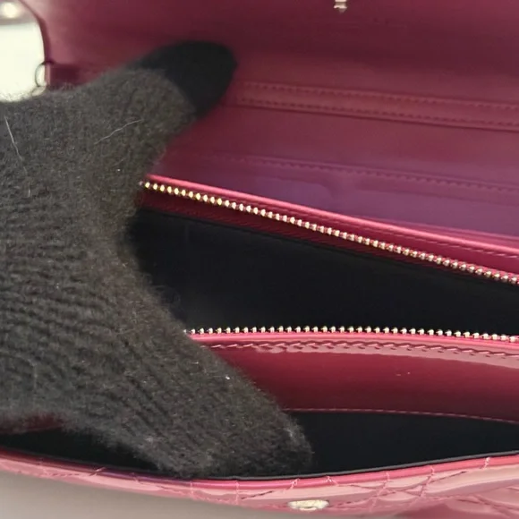 Christian Lady Dior Fuchsia Patent Leather Cannage Rendezvous Wallet Chain WOC - Picture 10 of 11